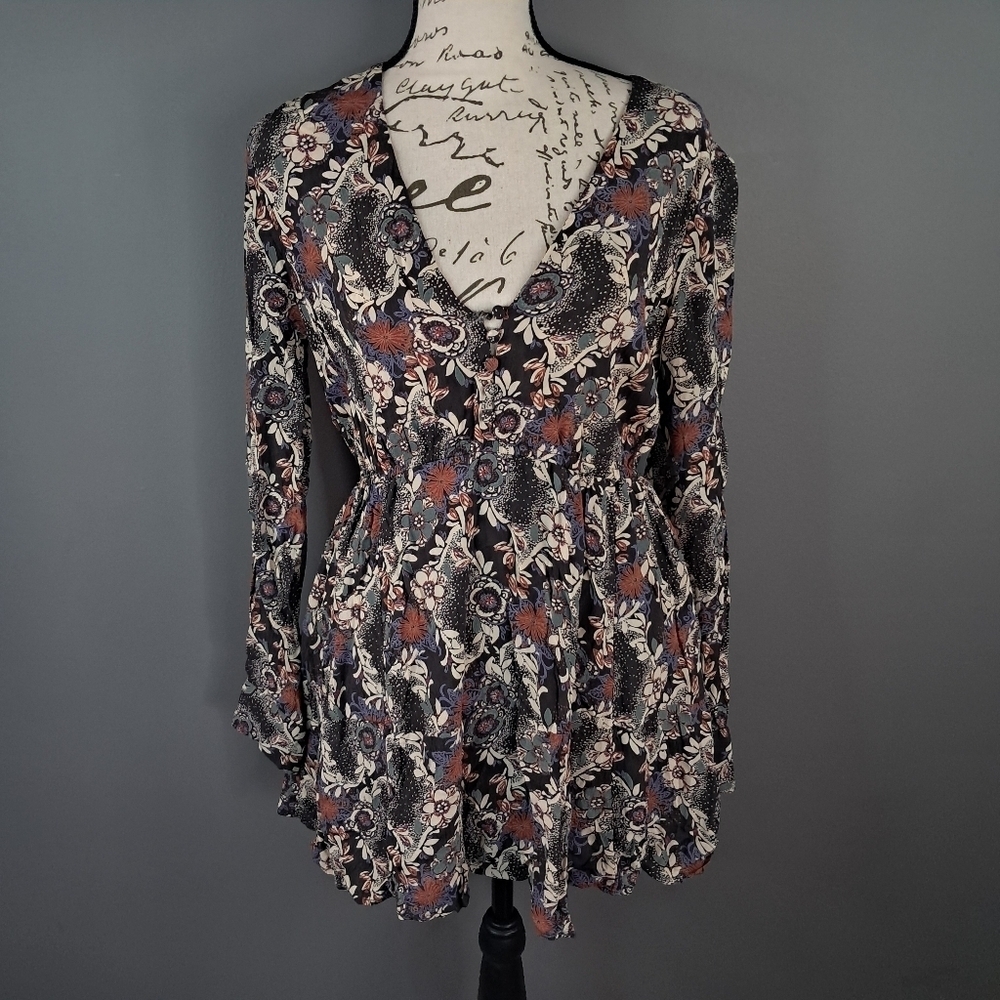 Free People Stealing Fire Printed Mini Dress Boho Bohemian Size Small